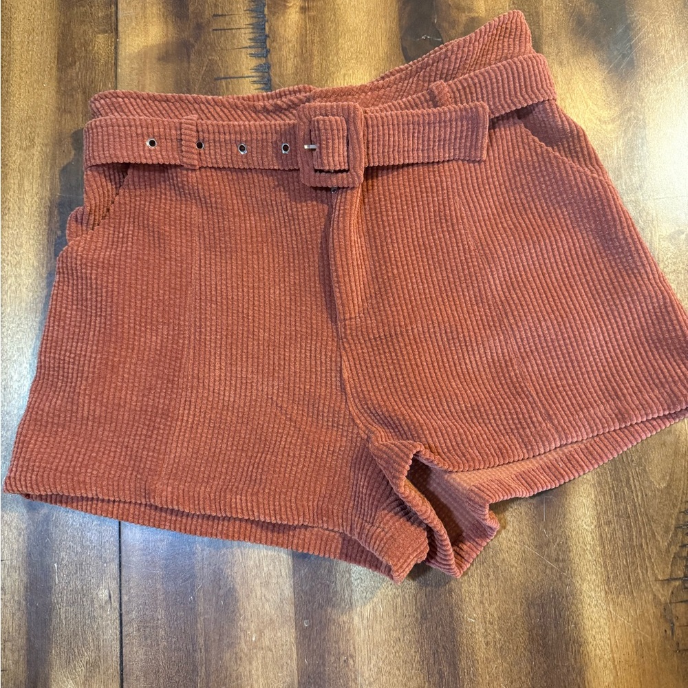 Altar’d State Burnt Orange Corduroy Shorts Medium Belted Zip and Latch